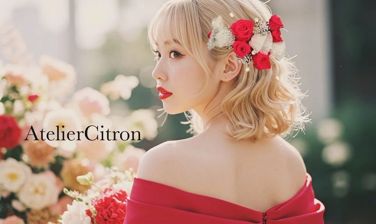 No.２１６　髪飾り　赤薔薇　シルバー　ダイヤ　宝石　結婚式　成人式　ヘッドドレス　美女と野獣　ヘアアクセサリー