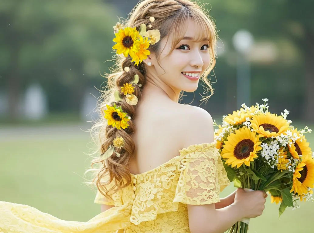 No.２３３　髪飾り　結婚式　成人式　ひまわり　向日葵　スイートピー　ヘアアクセサリー　ヘッドドレス　ドライフラワー